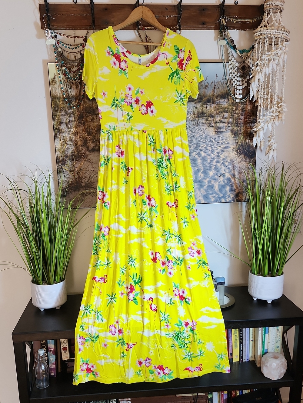 Sunny Yellow Floral Maxi Dress - Tropical Print